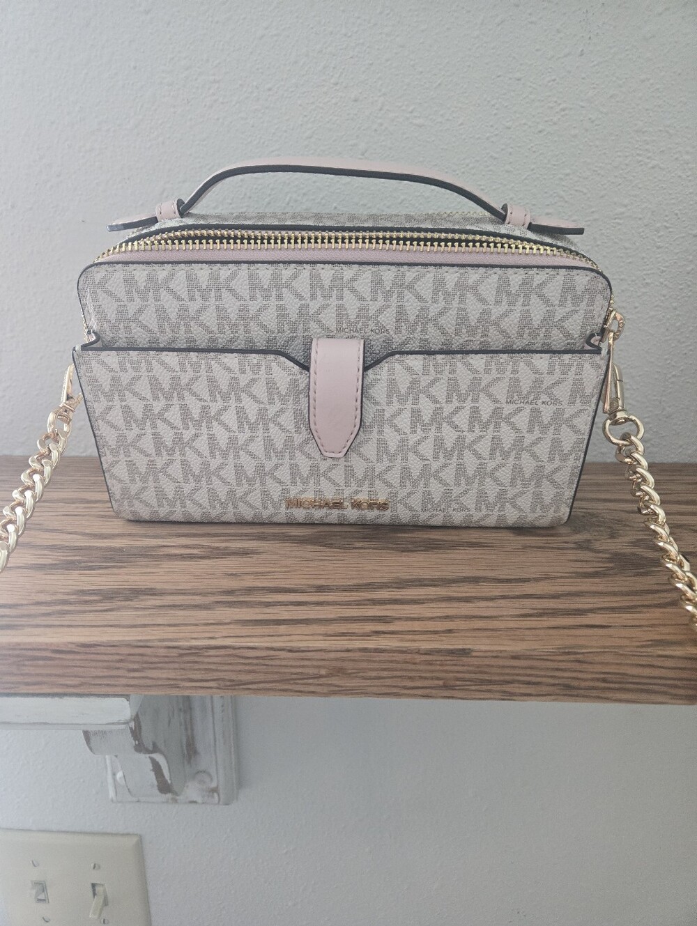 Michael Kors Light Pink and Vanilla MK Logo Crossbody Bag